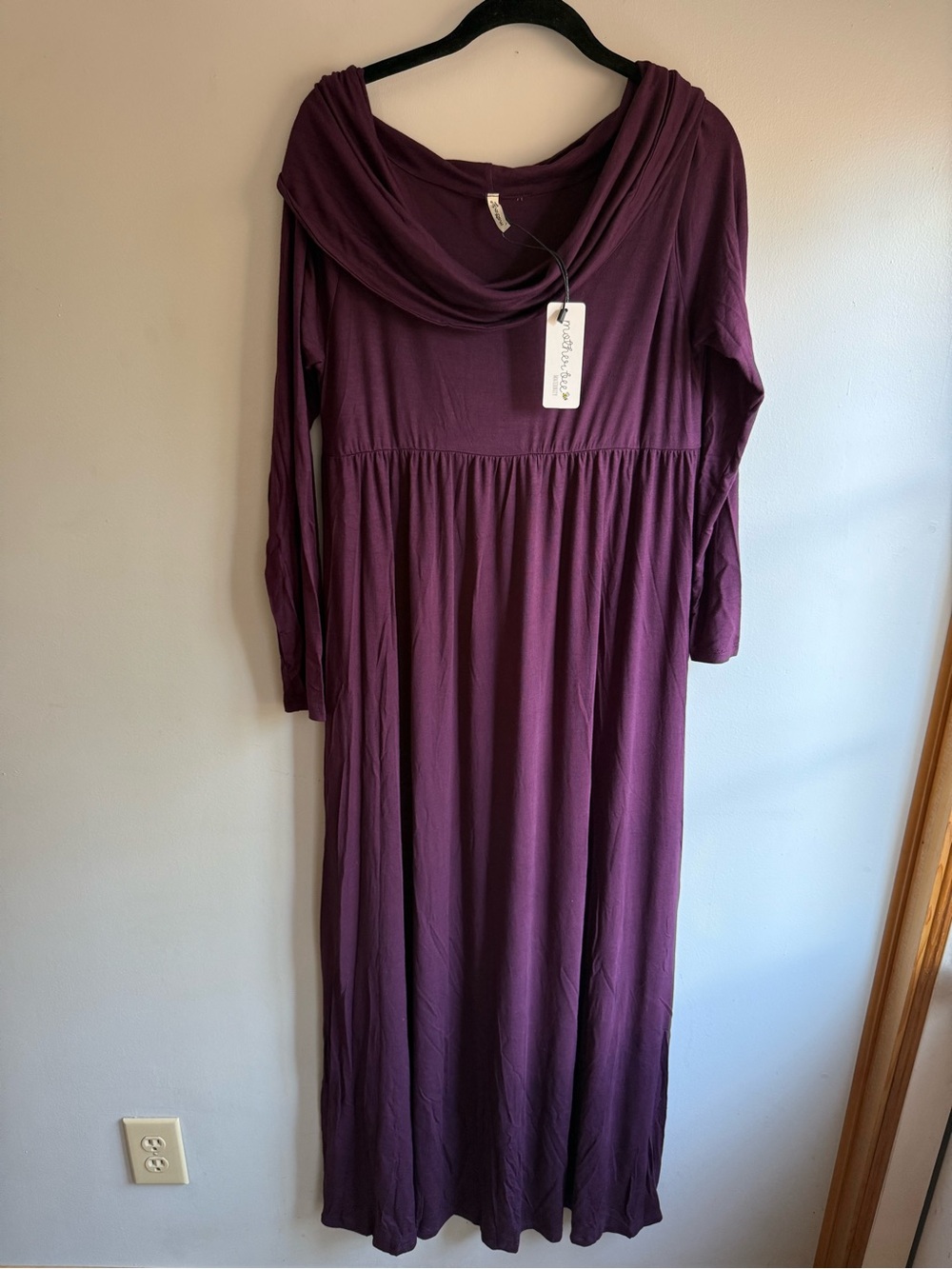 Mother Bee Maternity Long Sleeve Cowl Neck Maxi Dress - Plum